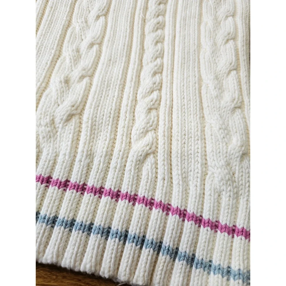 White + Warren‎ Cable Knit Sweater Vest Women S Cream Preppy Tennis Striped